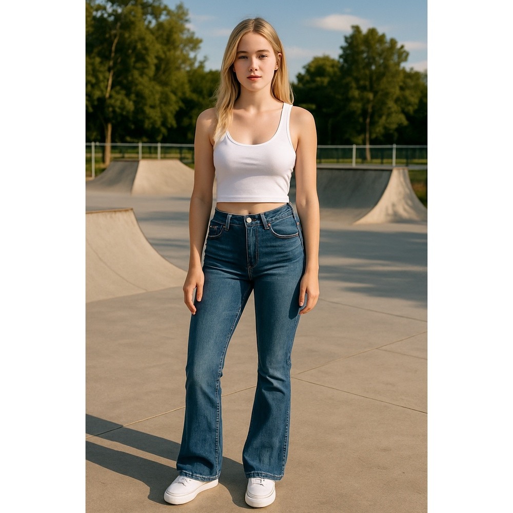 Kut from the Kloth Natalie Flare Jeans Women's Sz 10 Blue Stretch Mid Rise